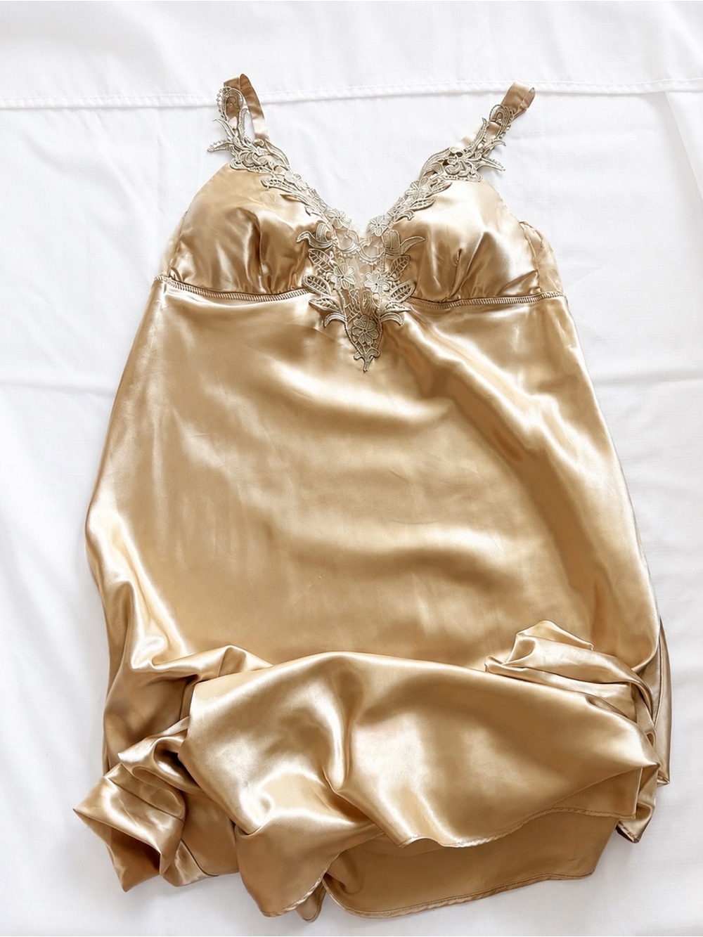 Vintage Inspired Champagne Silk Slip Dress Floral Lace Satin Maxi Bridal